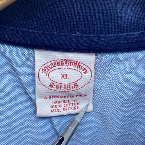 Brooks Brothers Performance Polo Shirt Red White Blue Stripe Original Fit XL - Picture 3 of 4